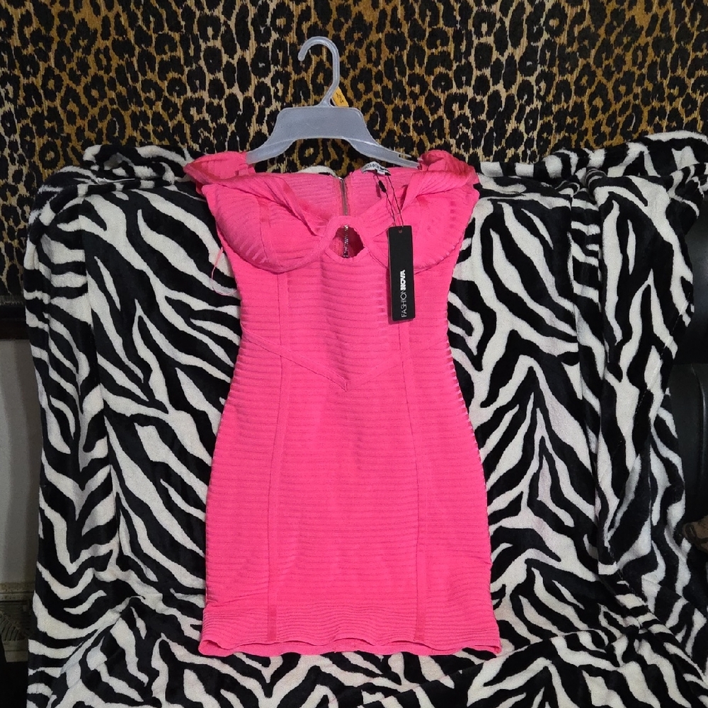 Fashion Nova Pink Bandage Dress.